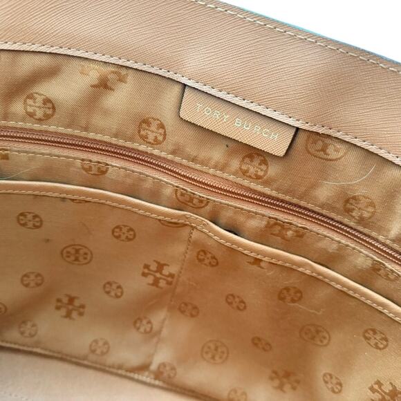 Tory Burch York Buckle Leather Tote Bag Tan Brown Work Travel Laptop Carry-On - Picture 9 of 11